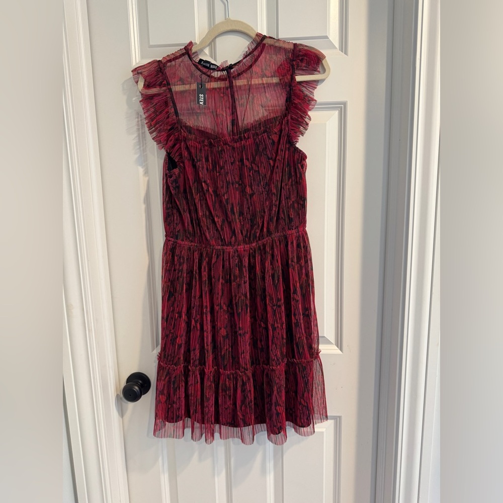 Steve Madden Red and Black Women's Dress Sabina large New holiday party perfect
